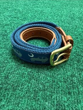 Mens Simply Southern Needlepoint/ Canvas Style Belt (Size 38/ Blue & Leather)